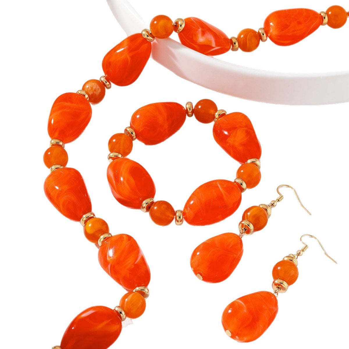 Classy Amber Acrylic Necklace, Bracelet & Earring Set