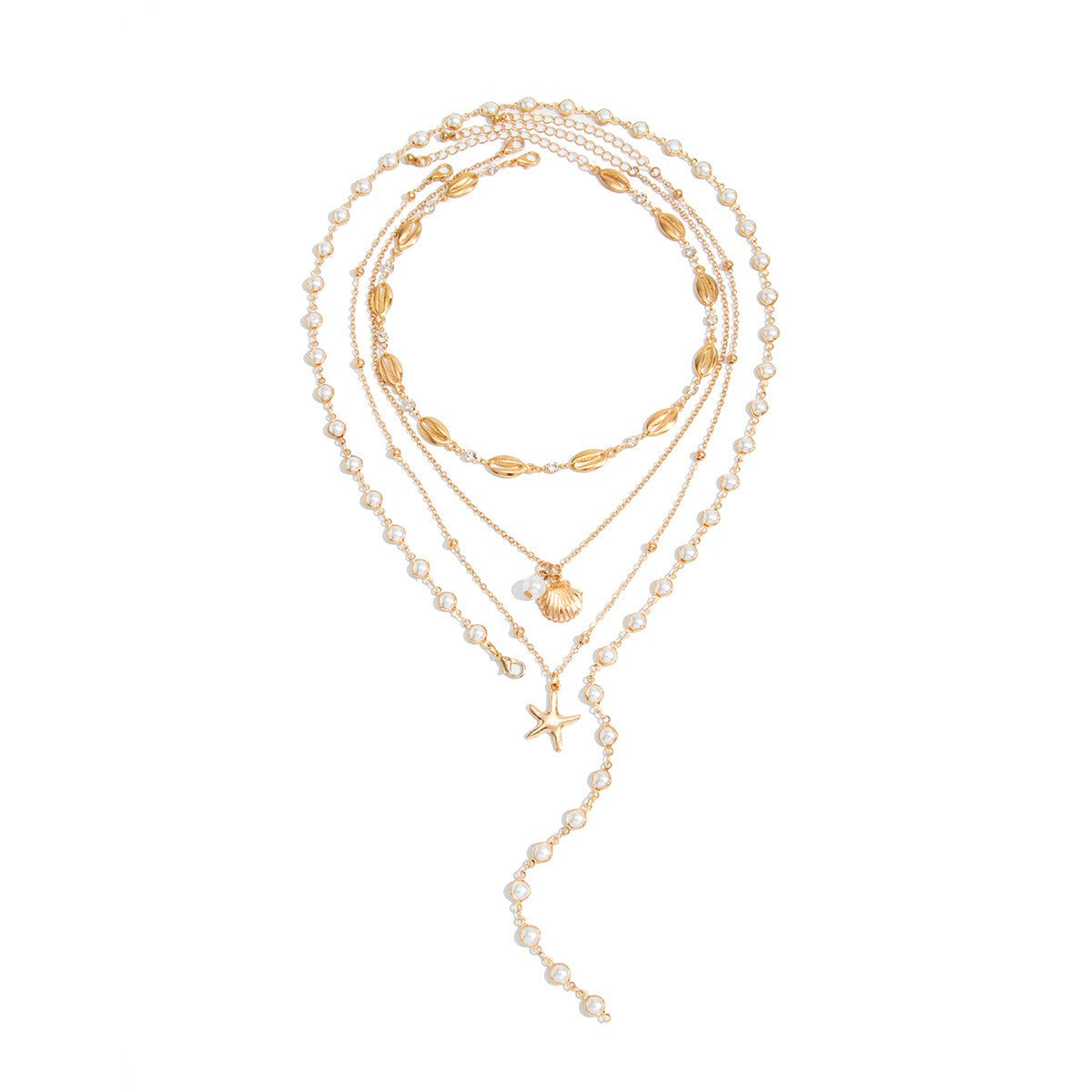 4pc Boho Layered Starfish & Pearl Necklace Set