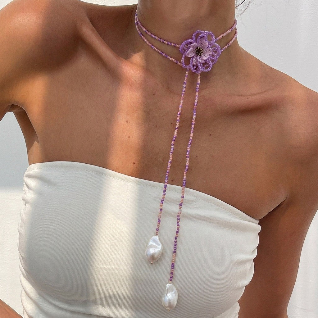 Boho Beaded Flower Tassel Choker Necklace