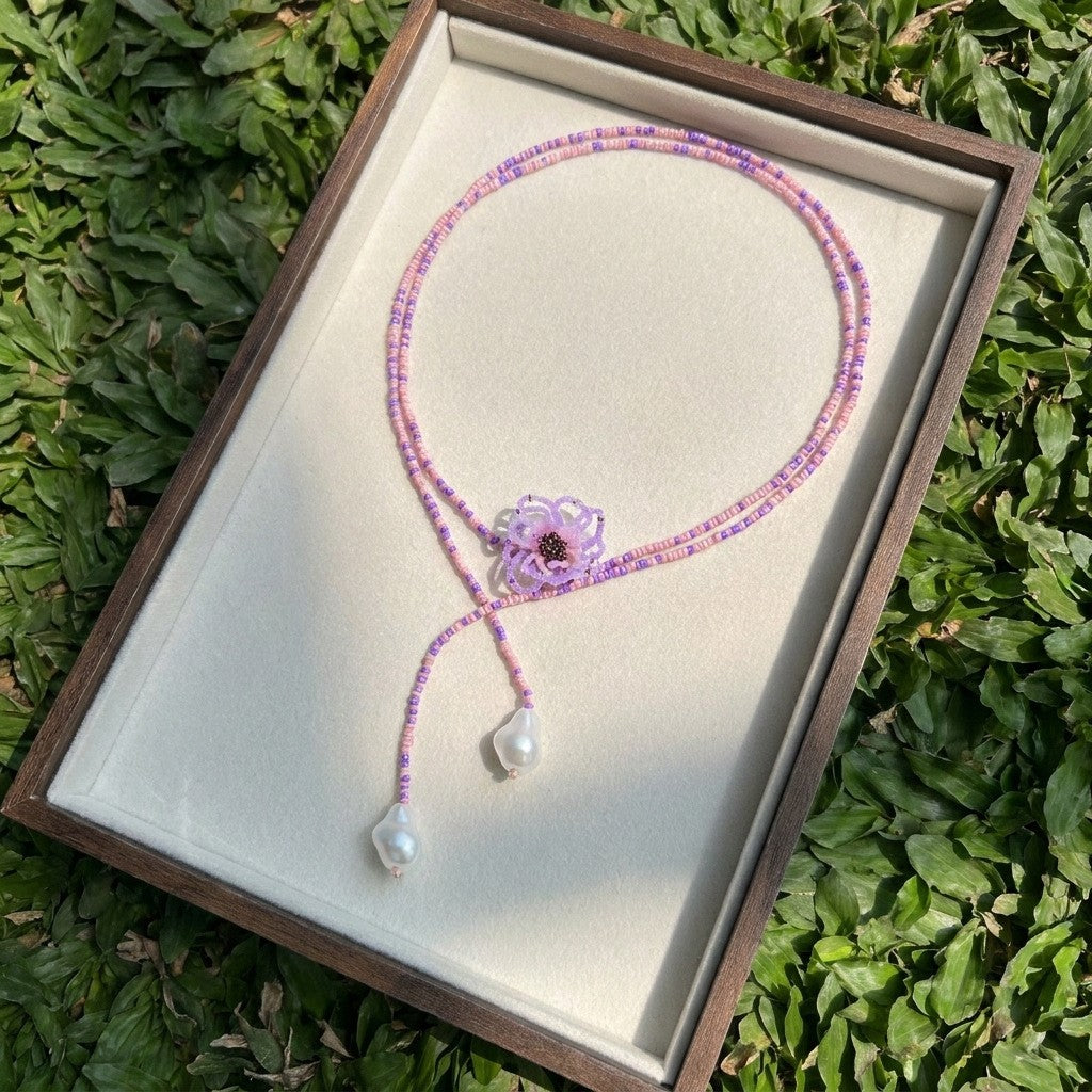 Boho Beaded Flower Tassel Choker Necklace