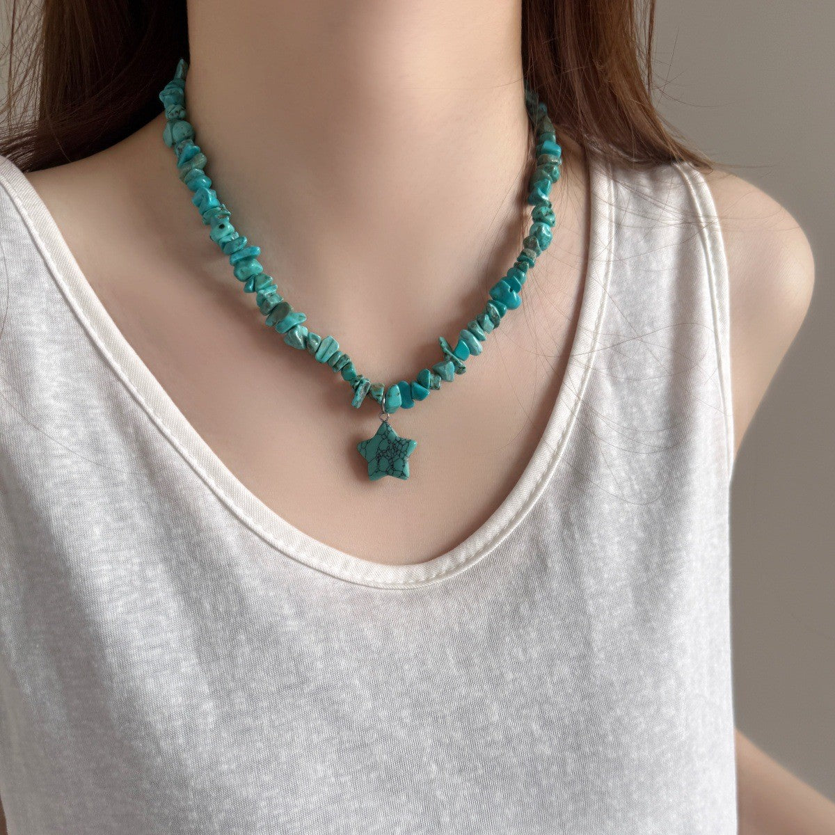 Boho Turquoise Star Chip Necklace