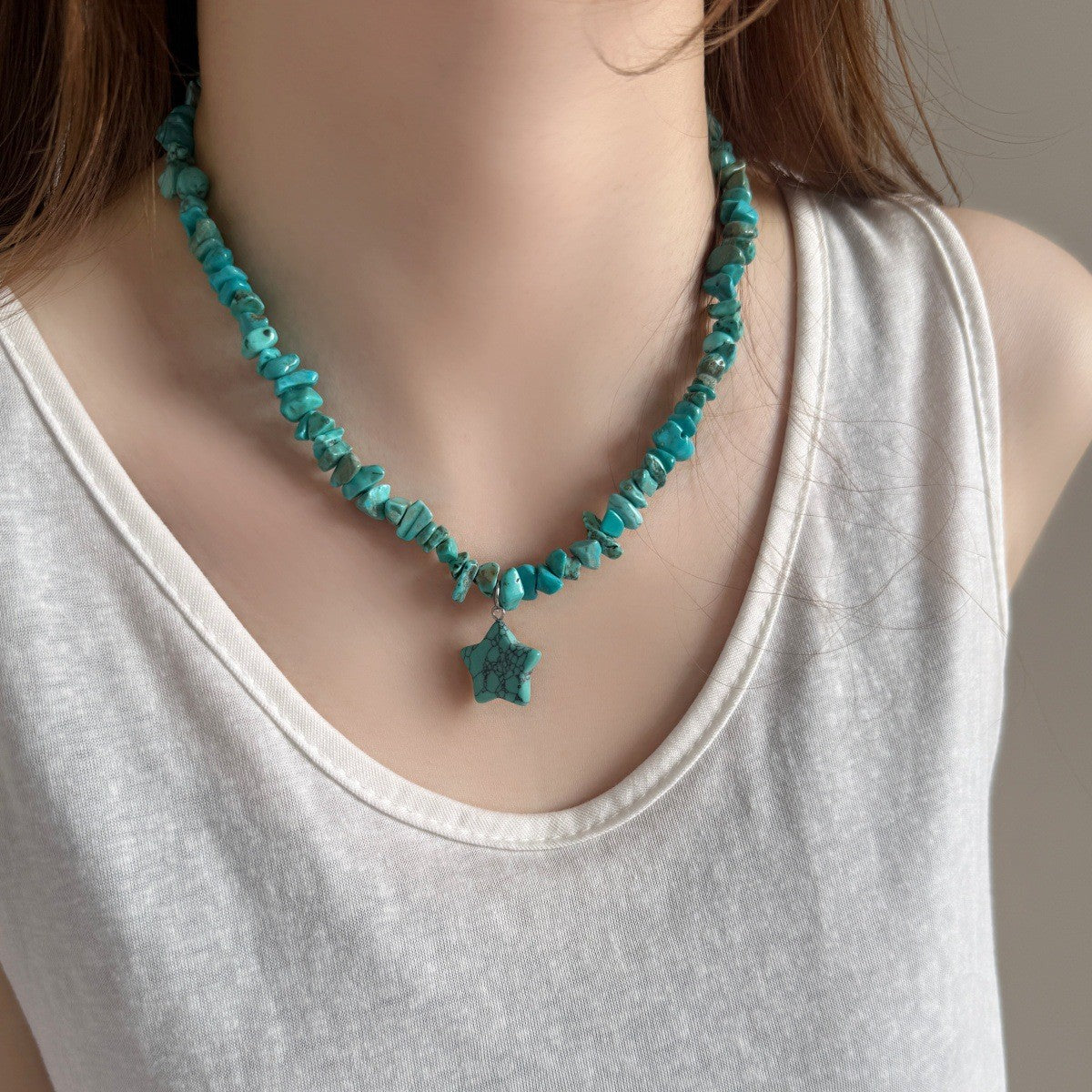 Boho Turquoise Star Chip Necklace