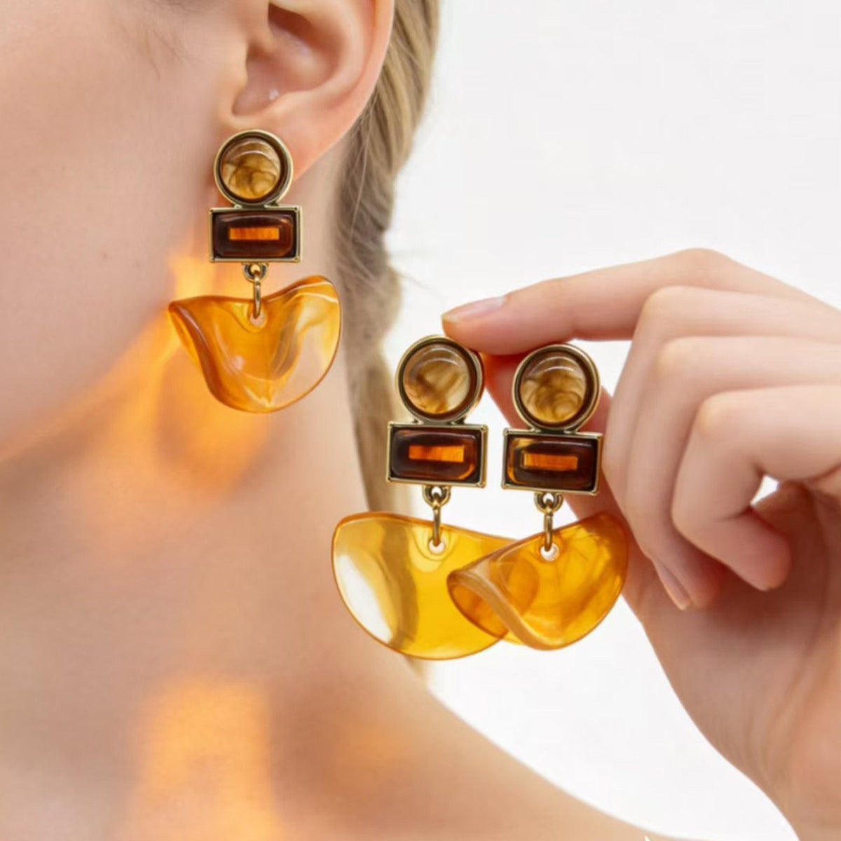 Classy Amber Geometric Resin Drop Earrings