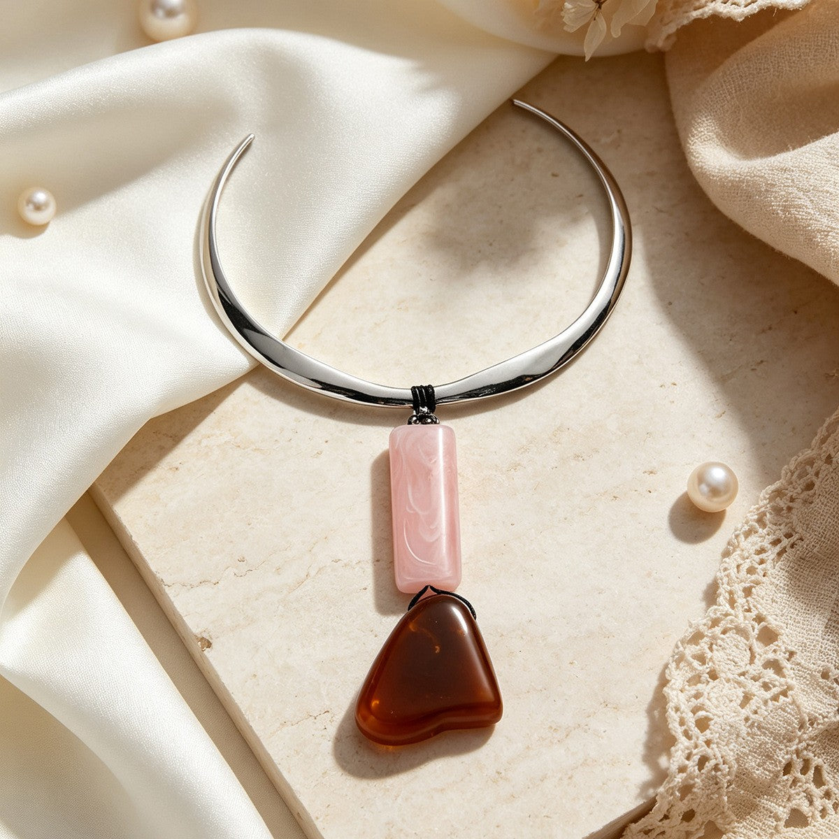 Classy Pink Geometric Resin Collar Necklace