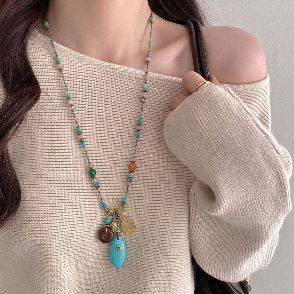 Boho Vintage Turquoise Charm Necklace