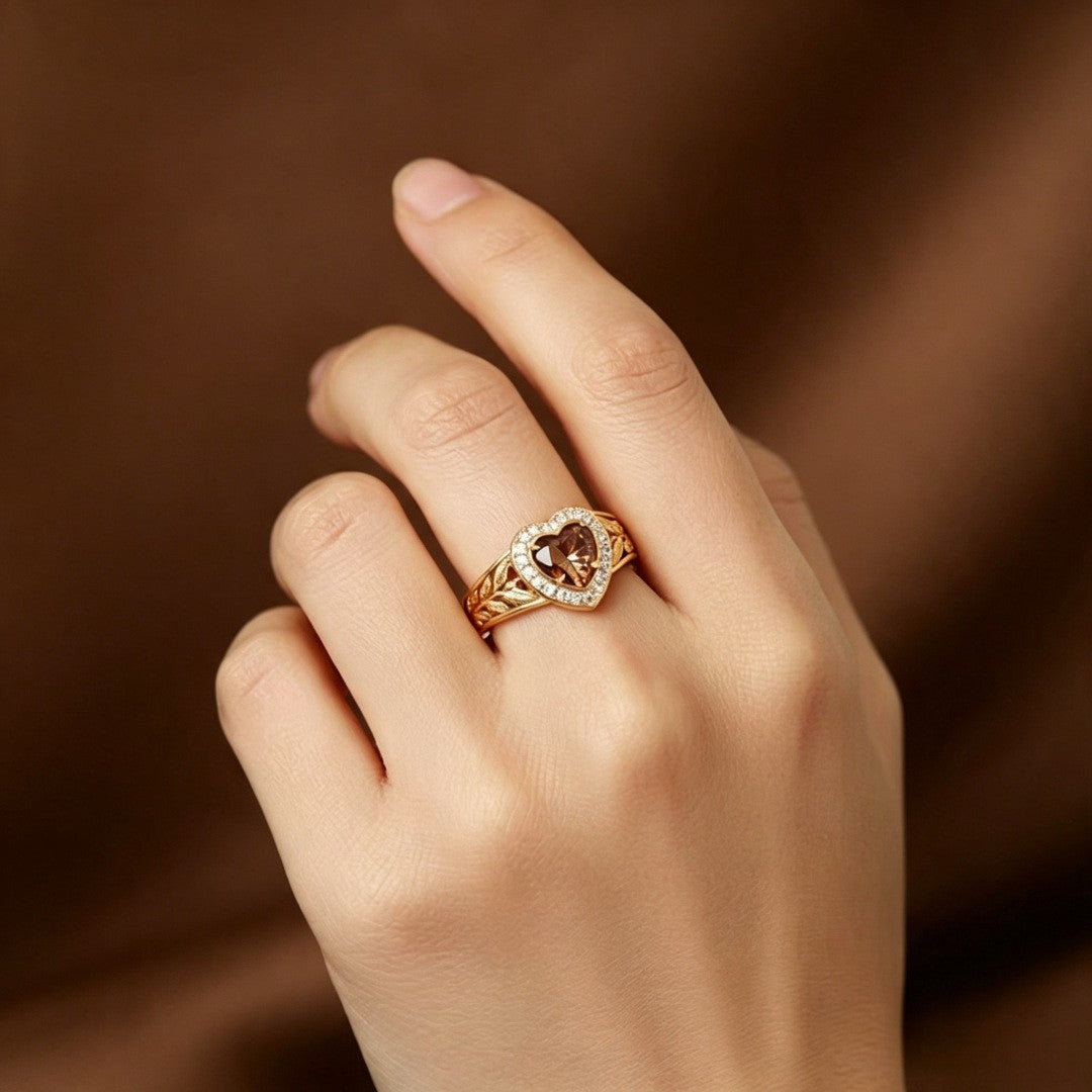 Romantic Vintage Heart Leaf Ring