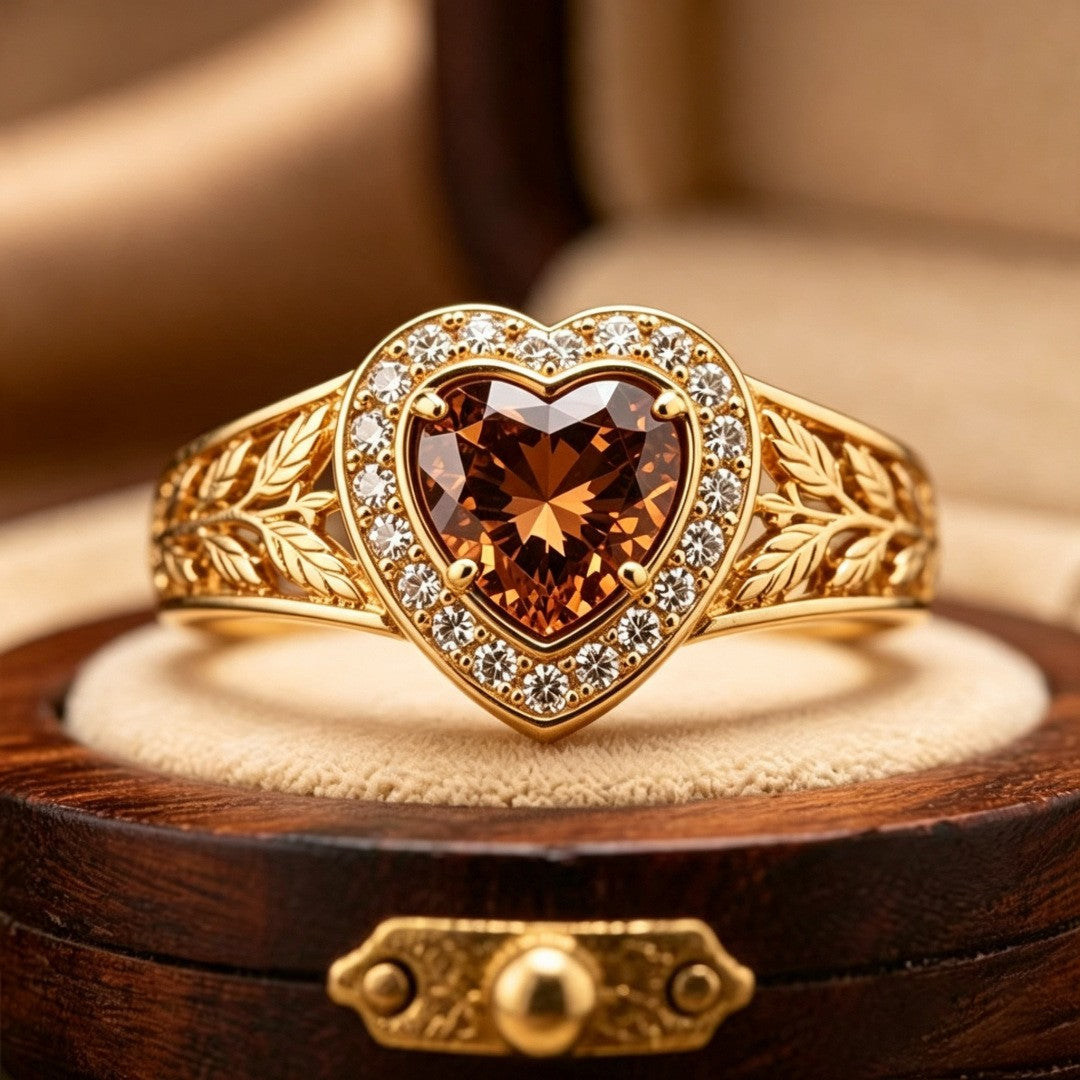 Romantic Vintage Heart Leaf Ring