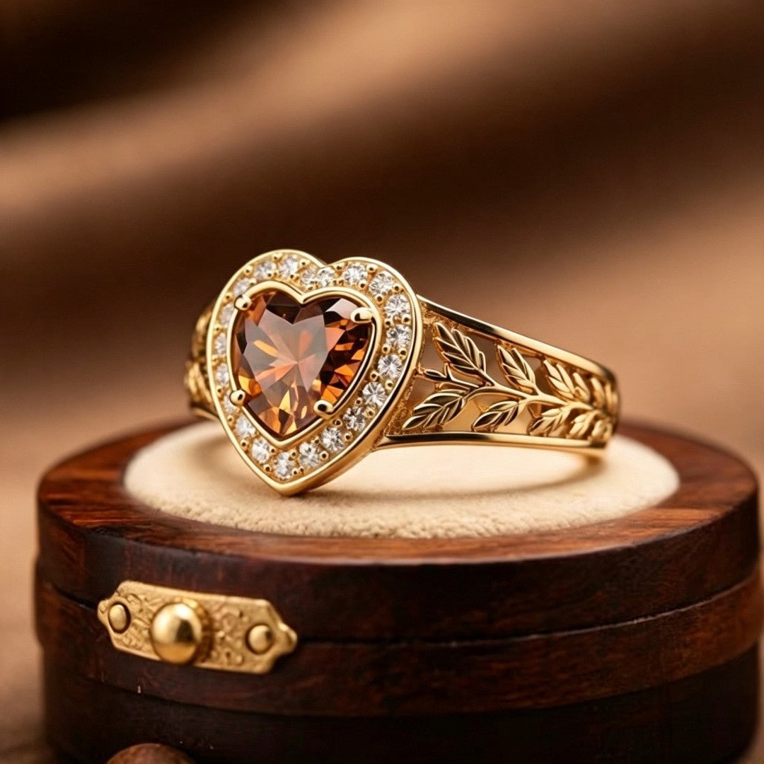 Romantic Vintage Heart Leaf Ring