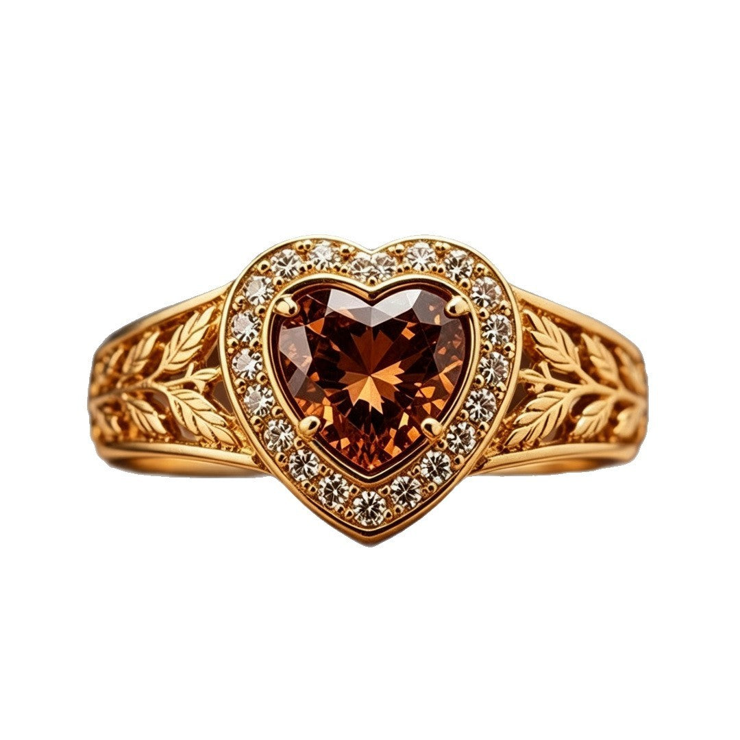 Romantic Vintage Heart Leaf Ring