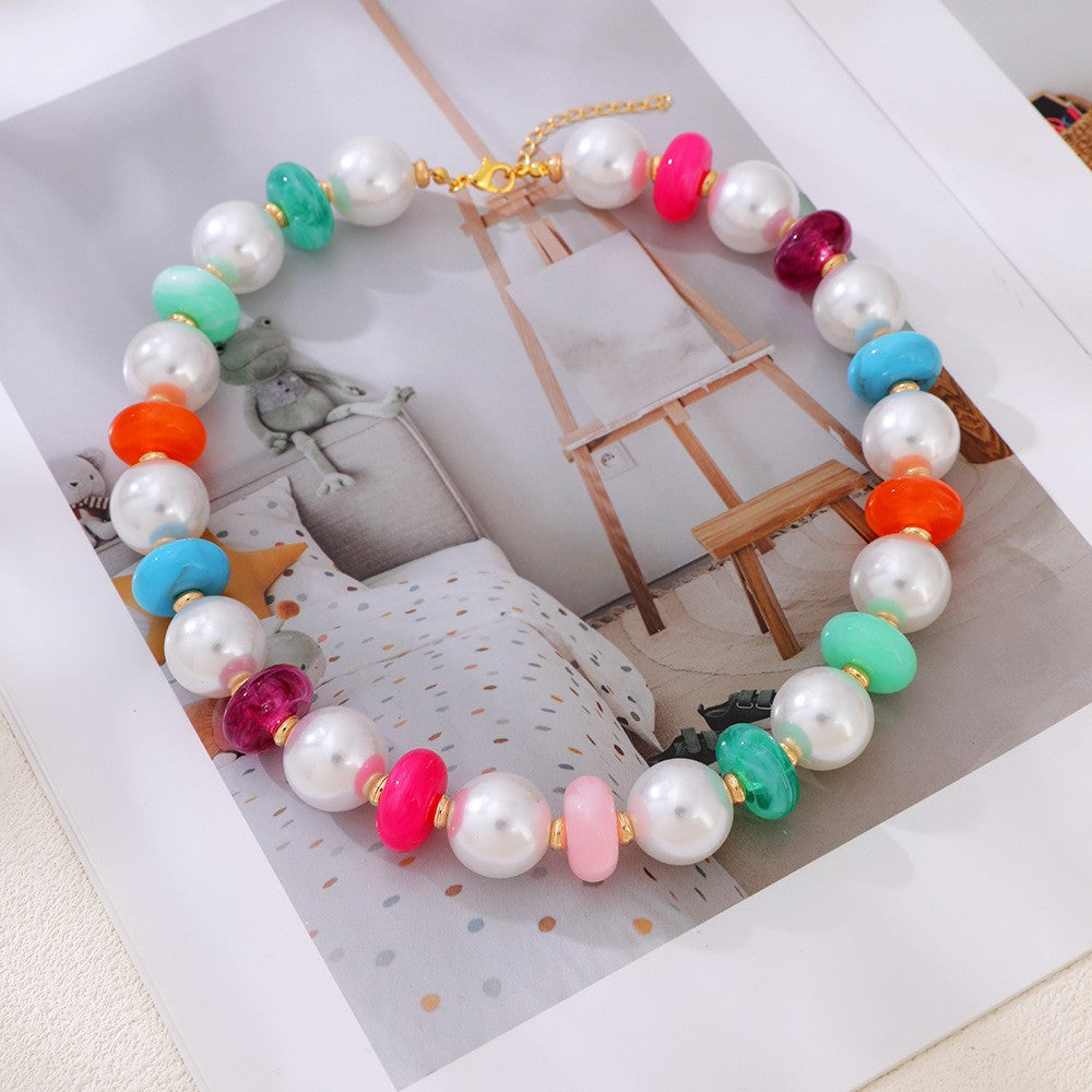 Sweet Multicolor Faux Pearl Beaded Necklace