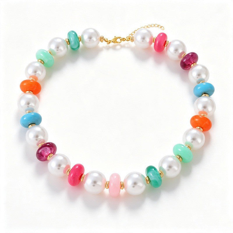 Sweet Multicolor Faux Pearl Beaded Necklace