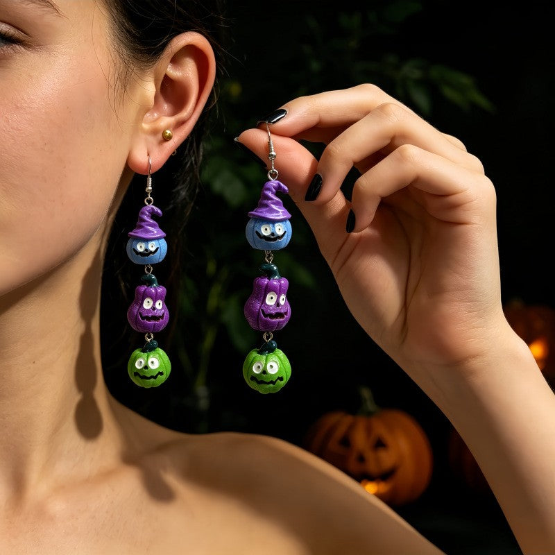 Cute Stacked Witch Hat Pumpkin Earrings