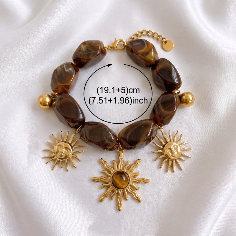 Vintage Amber Resin Sun Charm Bracelet