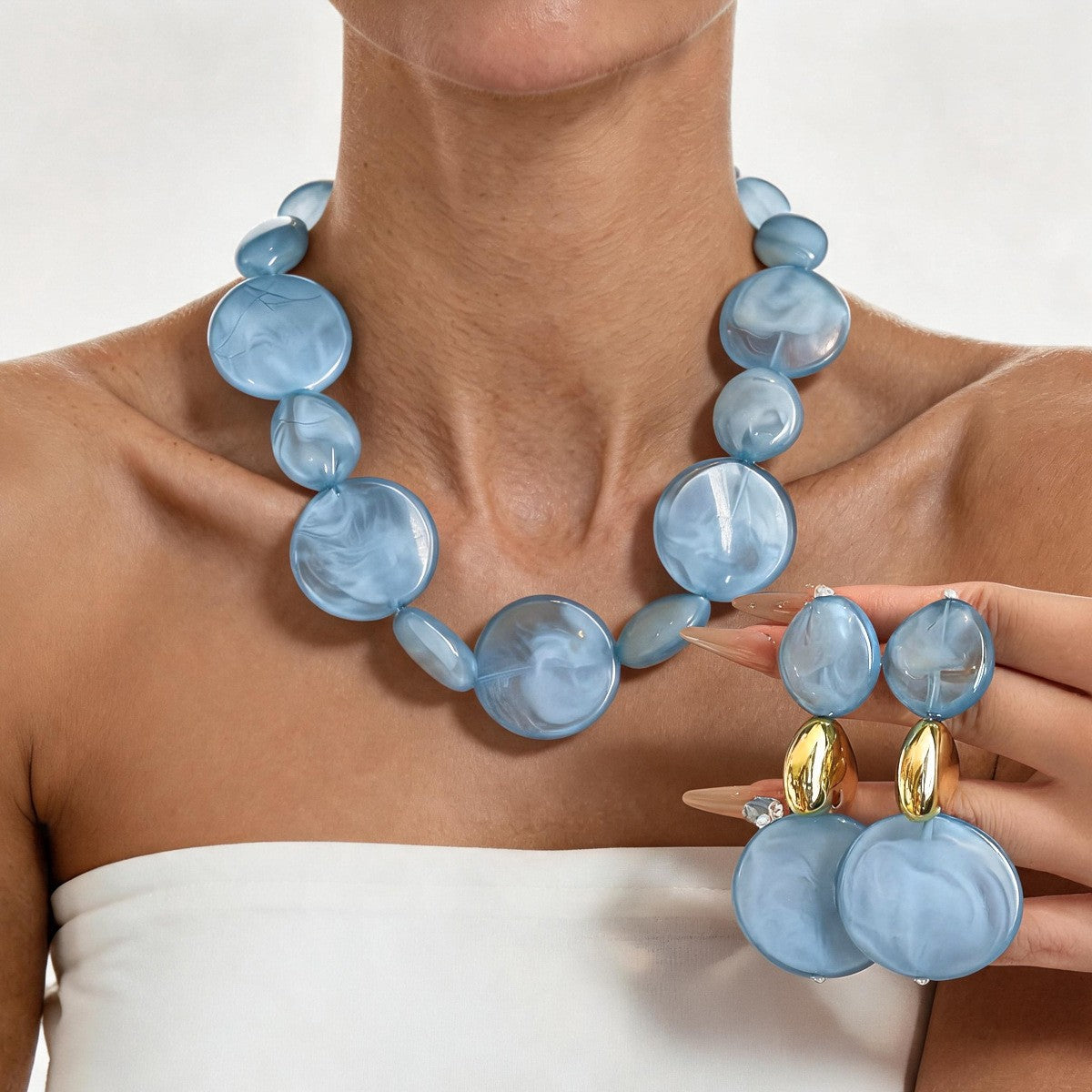 Boho Translucent Geometric Acrylic Necklace and Earring Set