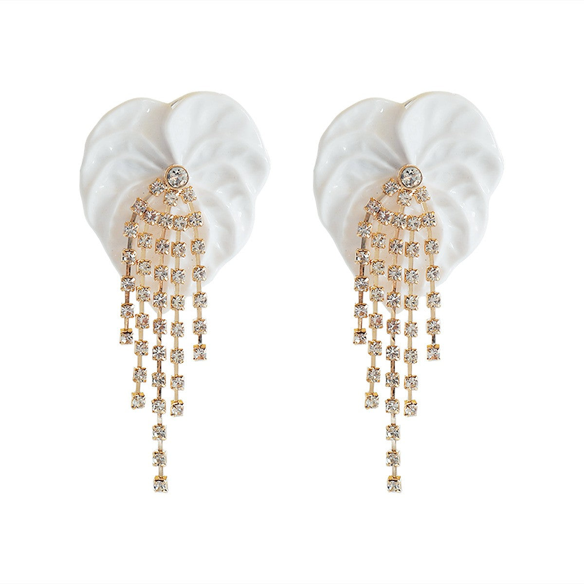 Classy Green Leaf Rhinestone Fringe Earrings