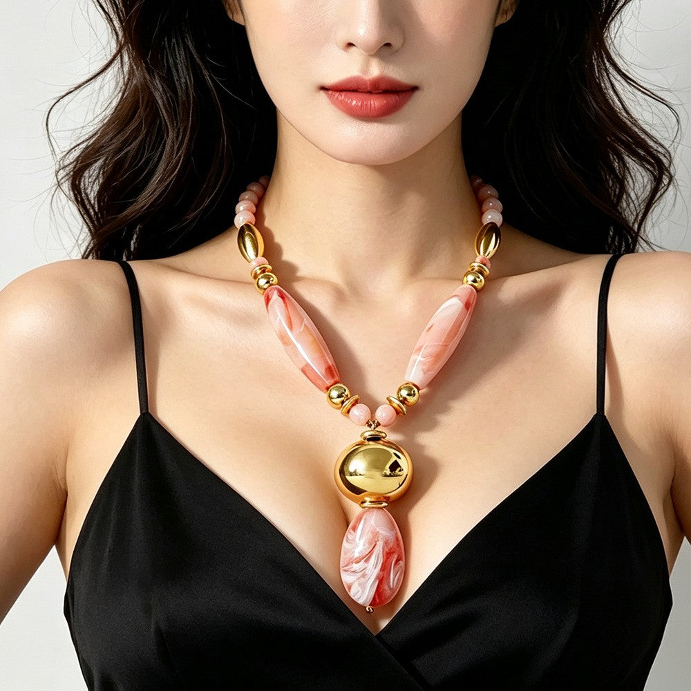 Elegant Green Marbled Acrylic Bead Necklace