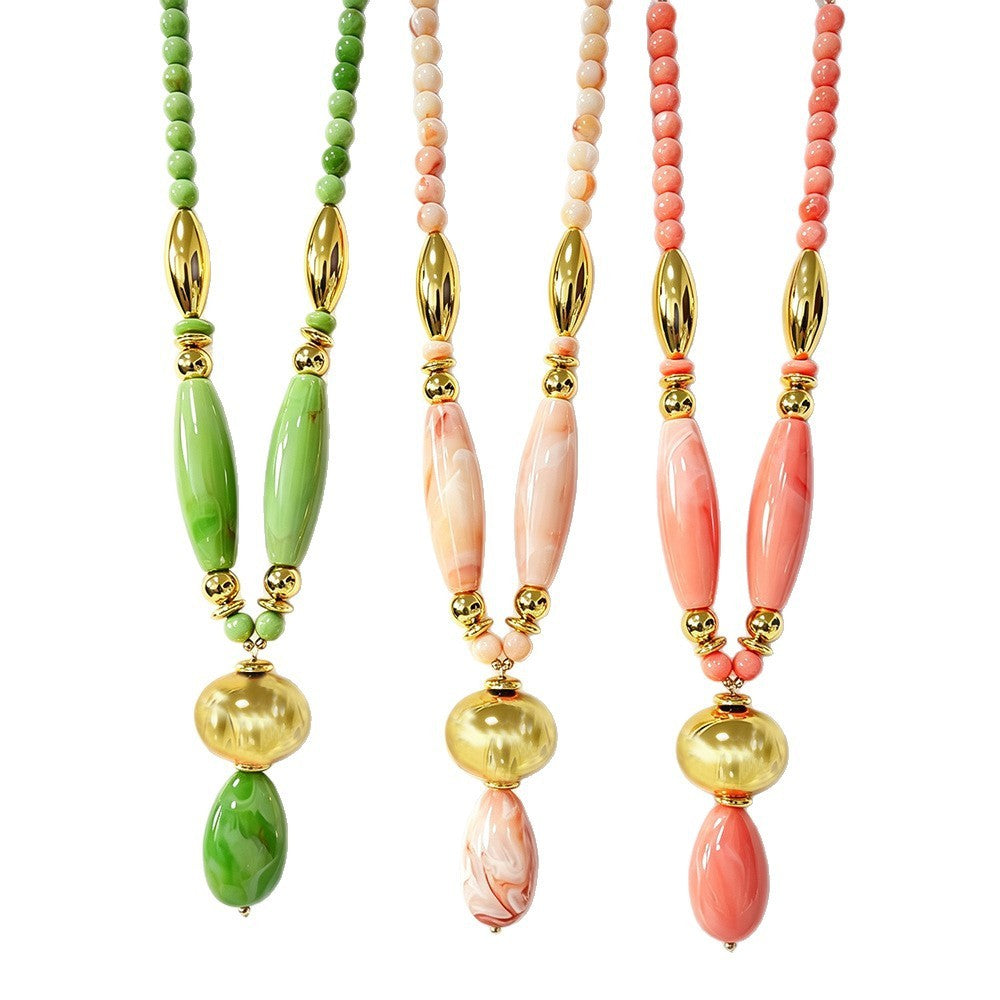 Elegant Green Marbled Acrylic Bead Necklace