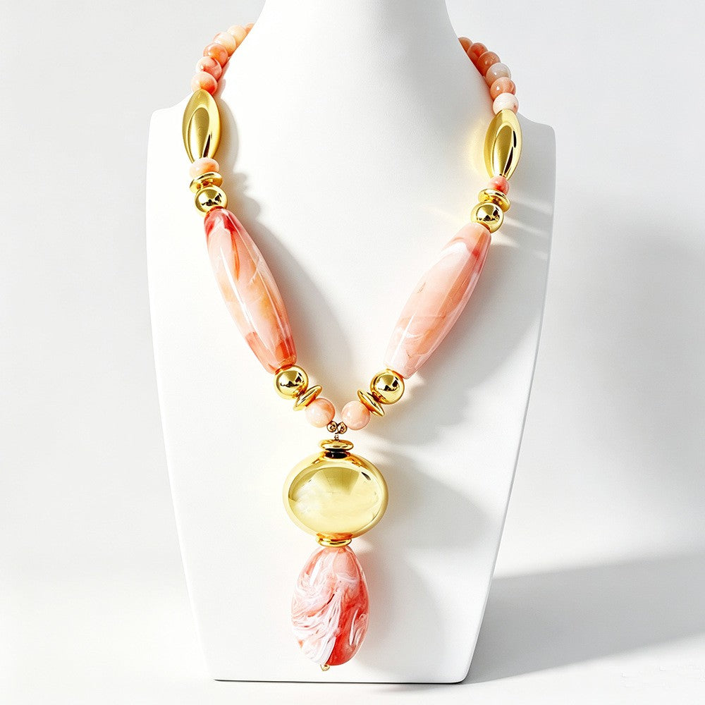 Elegant Green Marbled Acrylic Bead Necklace