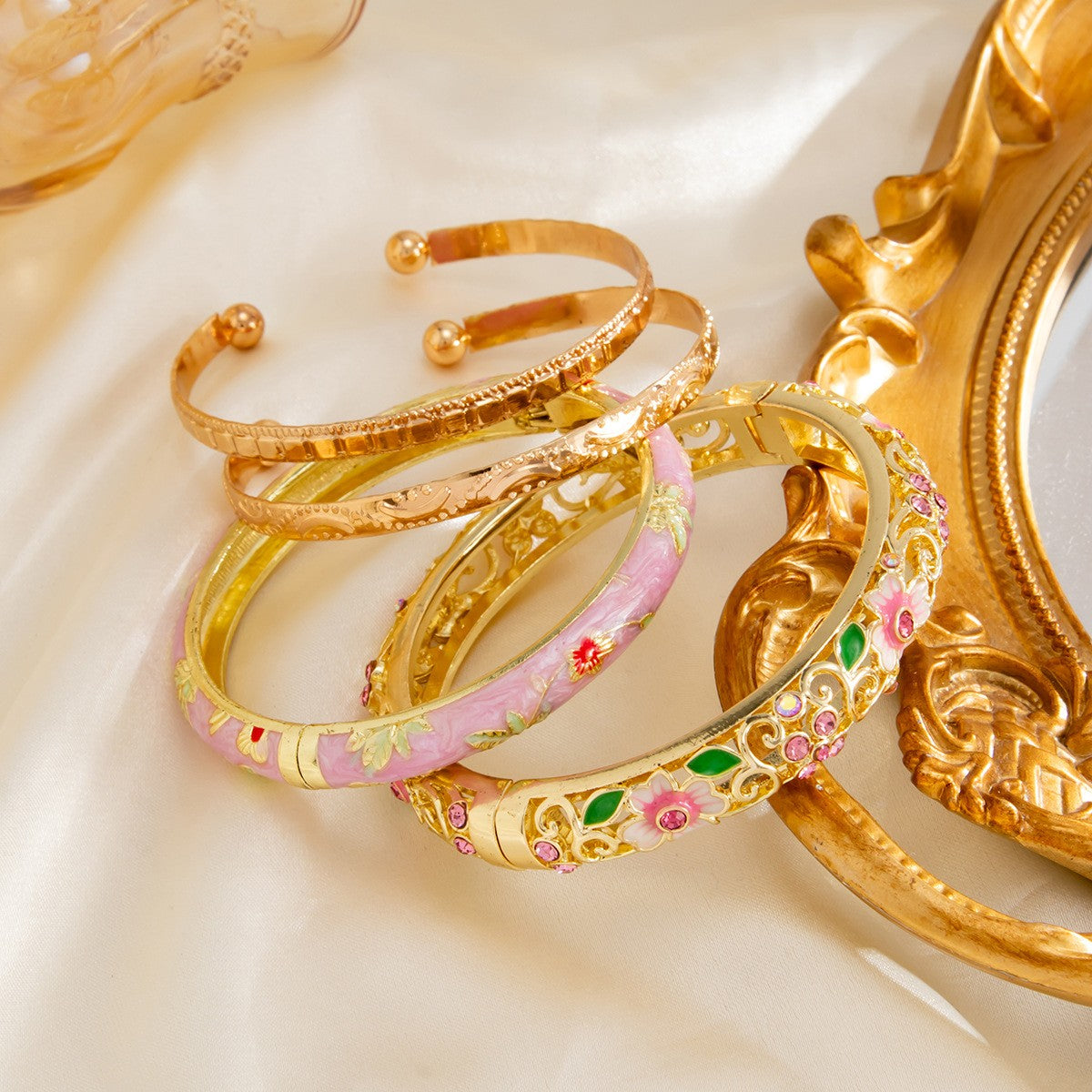 Romantic Enamel Floral Bangle Set
