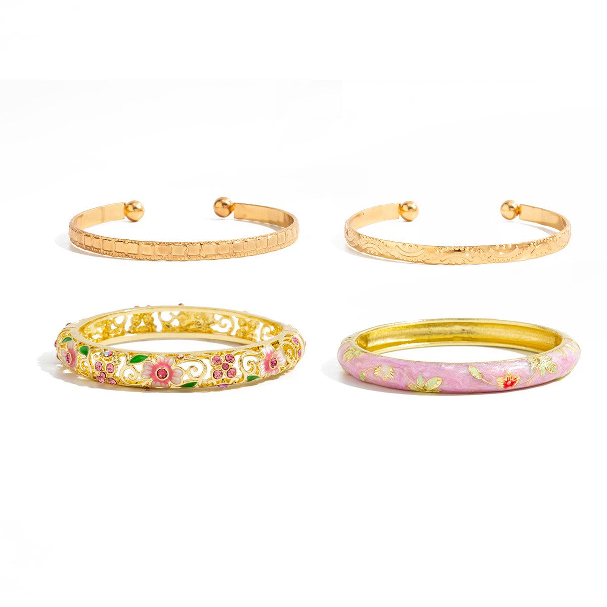 Romantic Enamel Floral Bangle Set