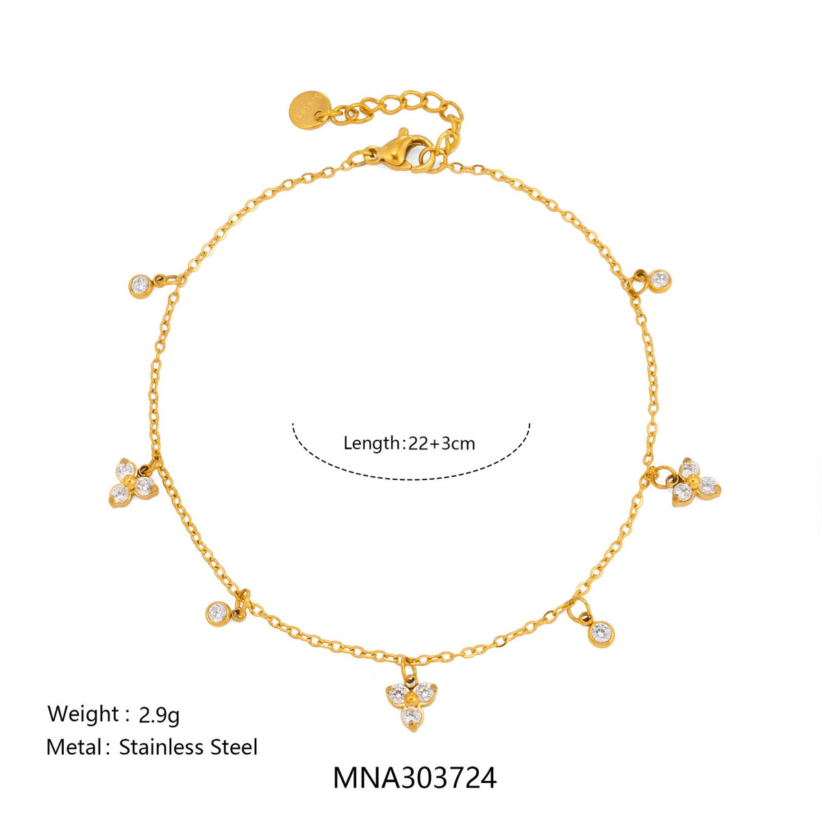 Dainty Clover & Teardrop Charm Anklet