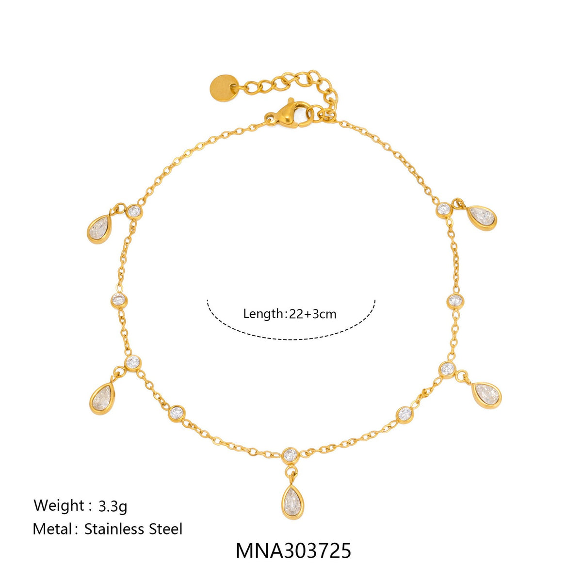 Dainty Clover & Teardrop Charm Anklet