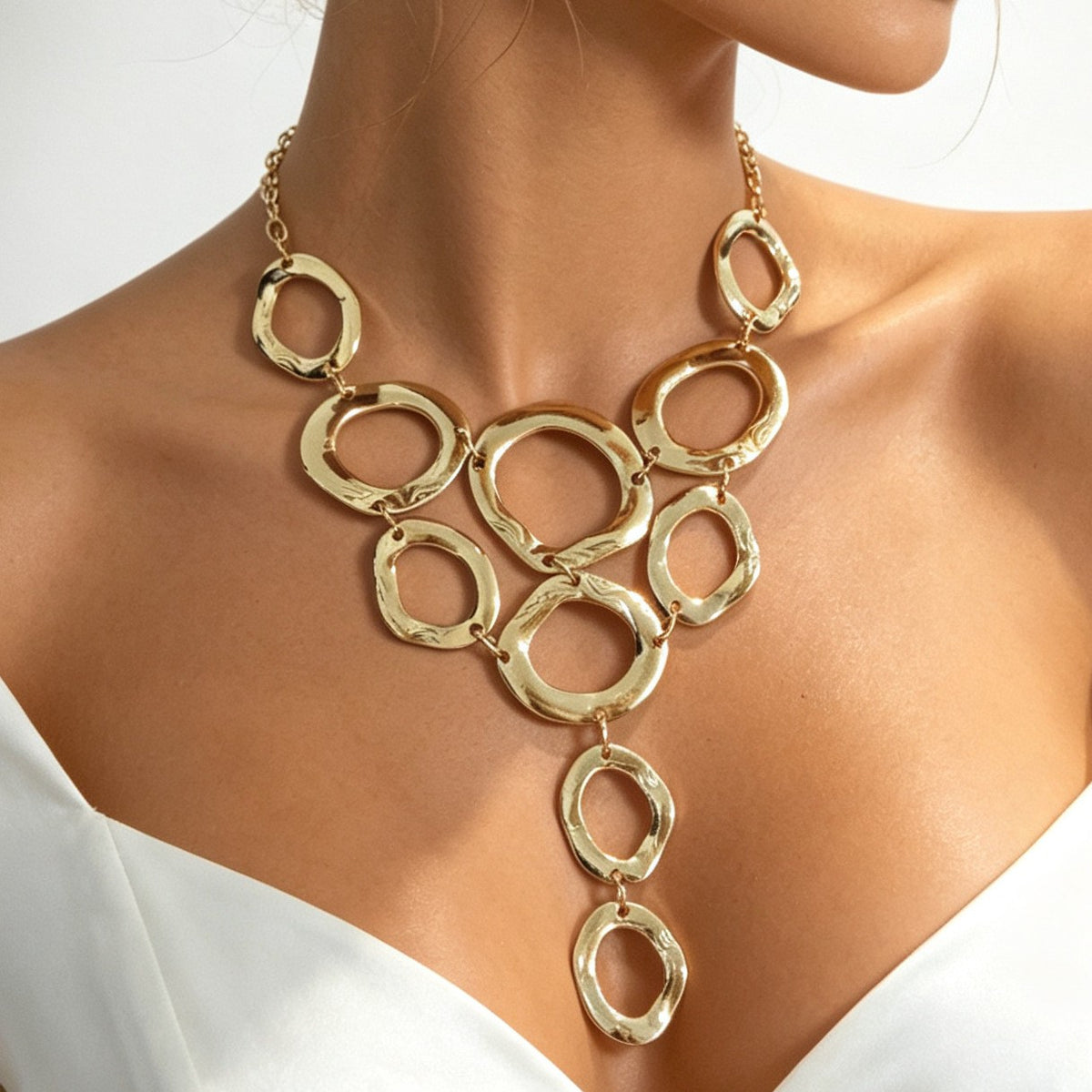 Classy Hammered Geometric Y-Necklace
