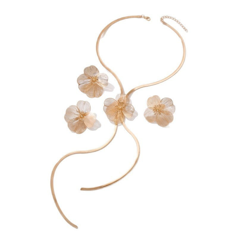 Romantic Floral Lariat Necklace, Ring & Earring Set