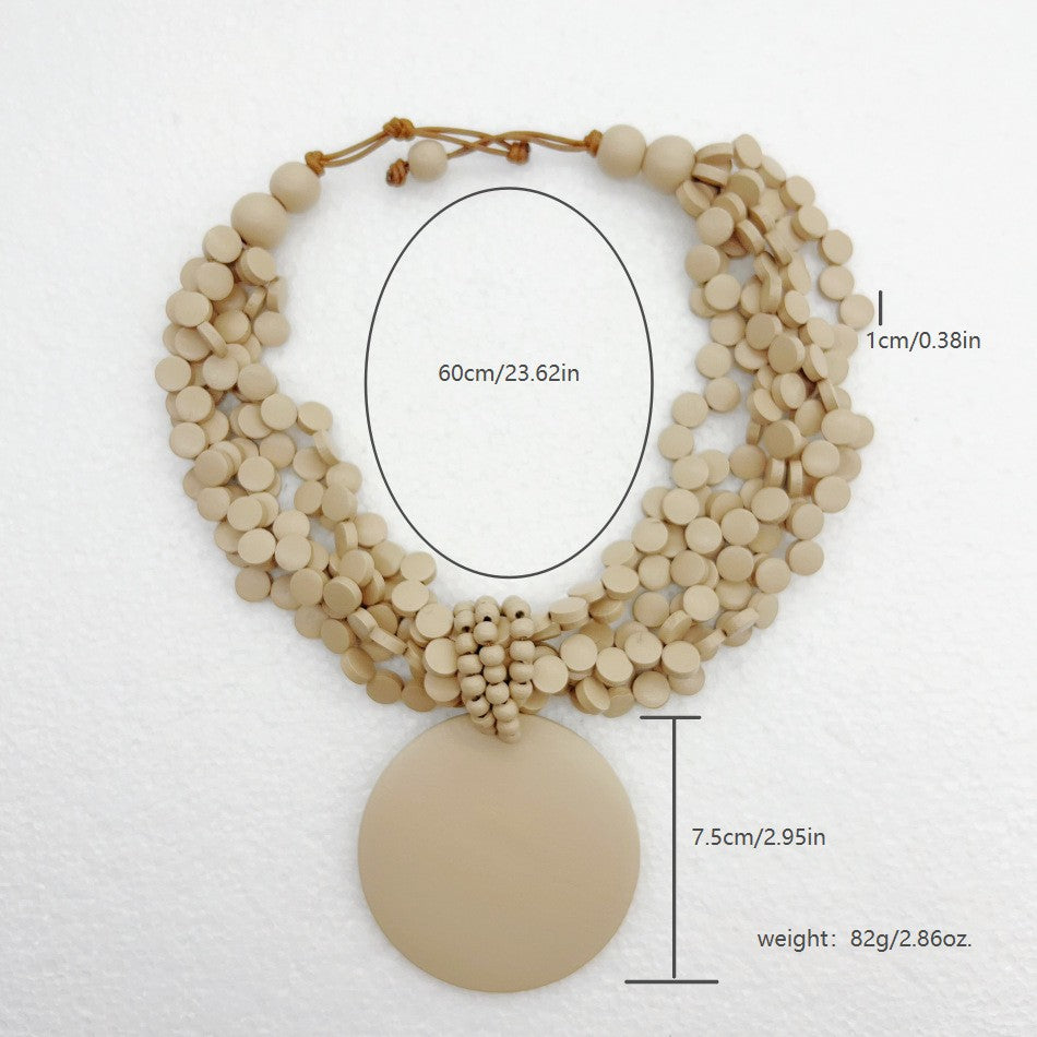 Classy Burgundy Wood Disc Collar Necklace