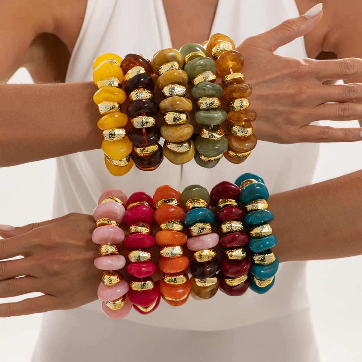 Boho Multicolor Marbled Resin Bracelet Set