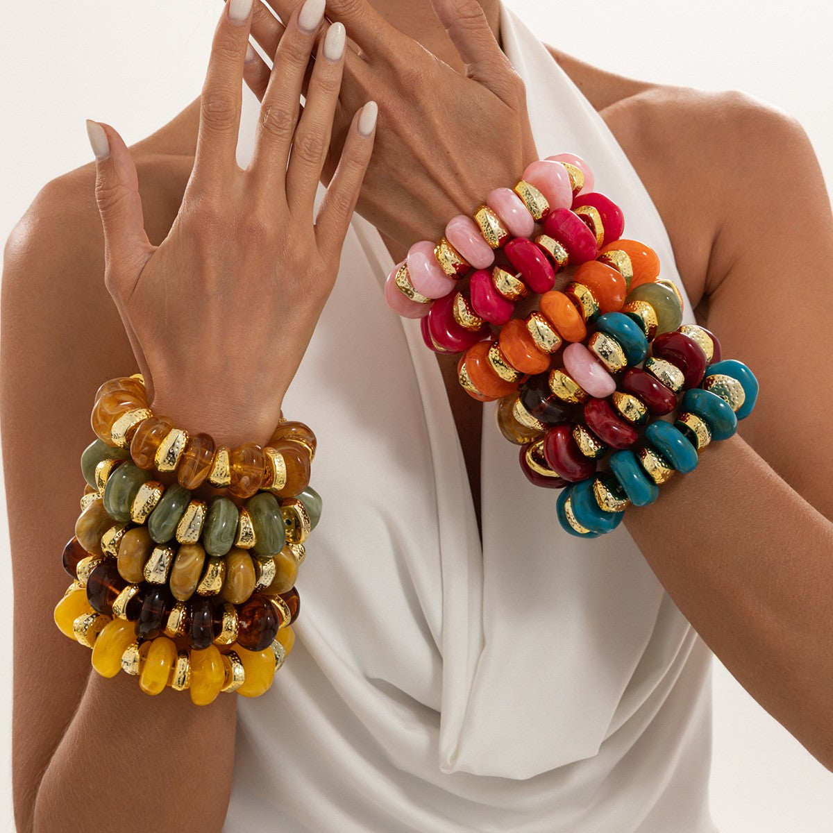 Boho Multicolor Marbled Resin Bracelet Set