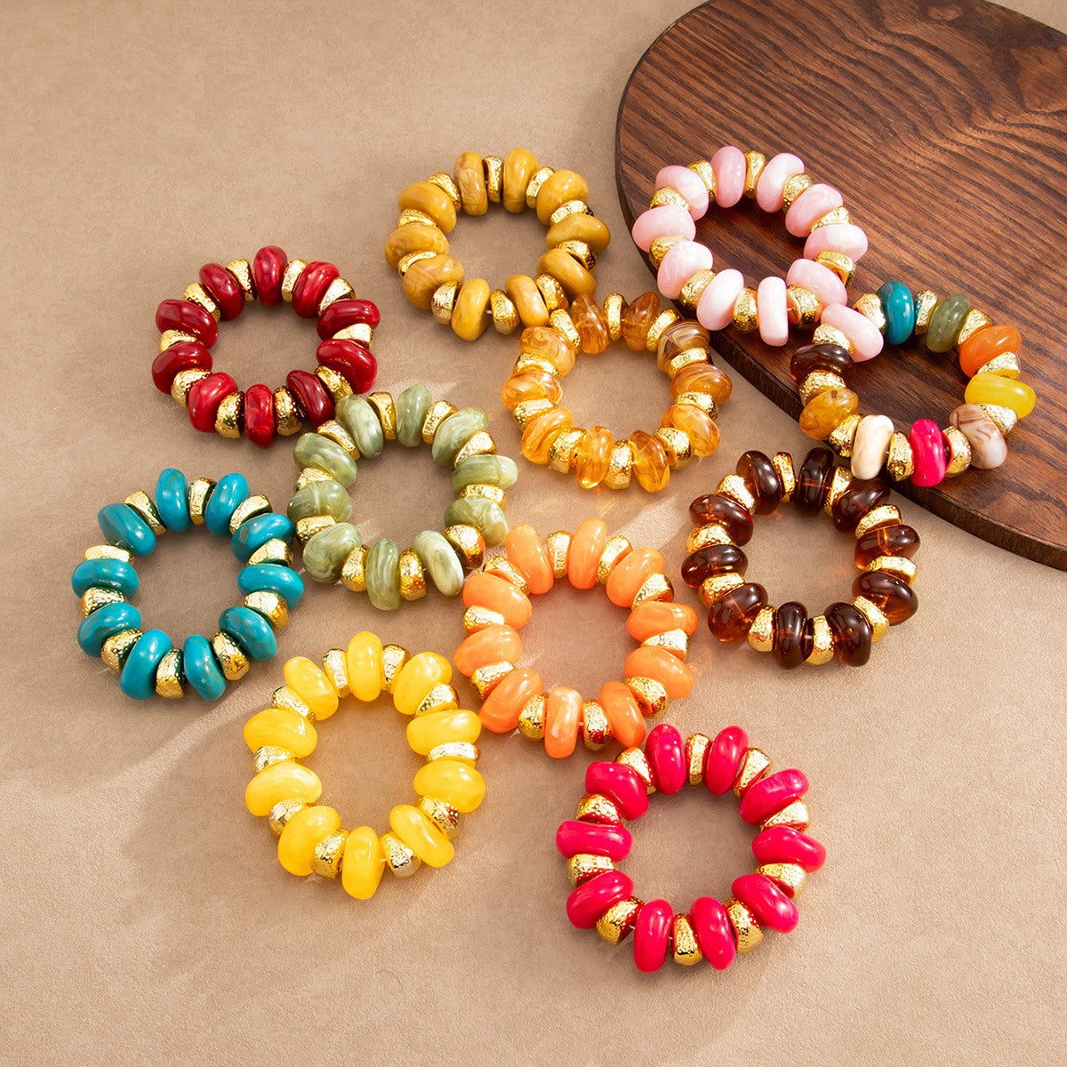 Boho Multicolor Marbled Resin Bracelet Set