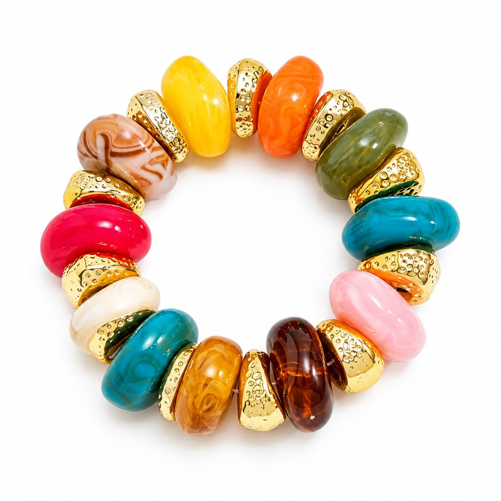 Boho Multicolor Marbled Resin Bracelet Set