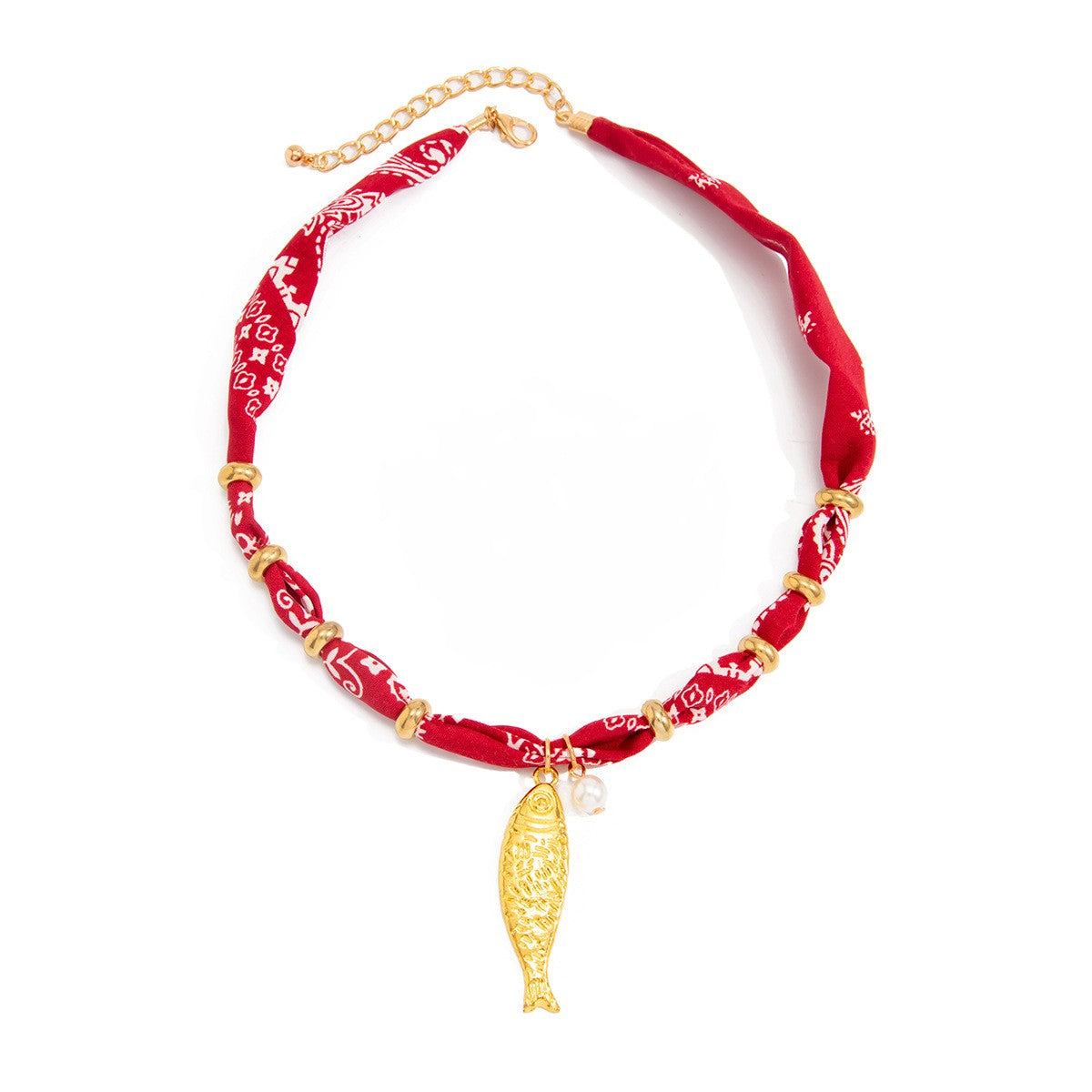 Boho Red Printed Fabric Fish Necklace
