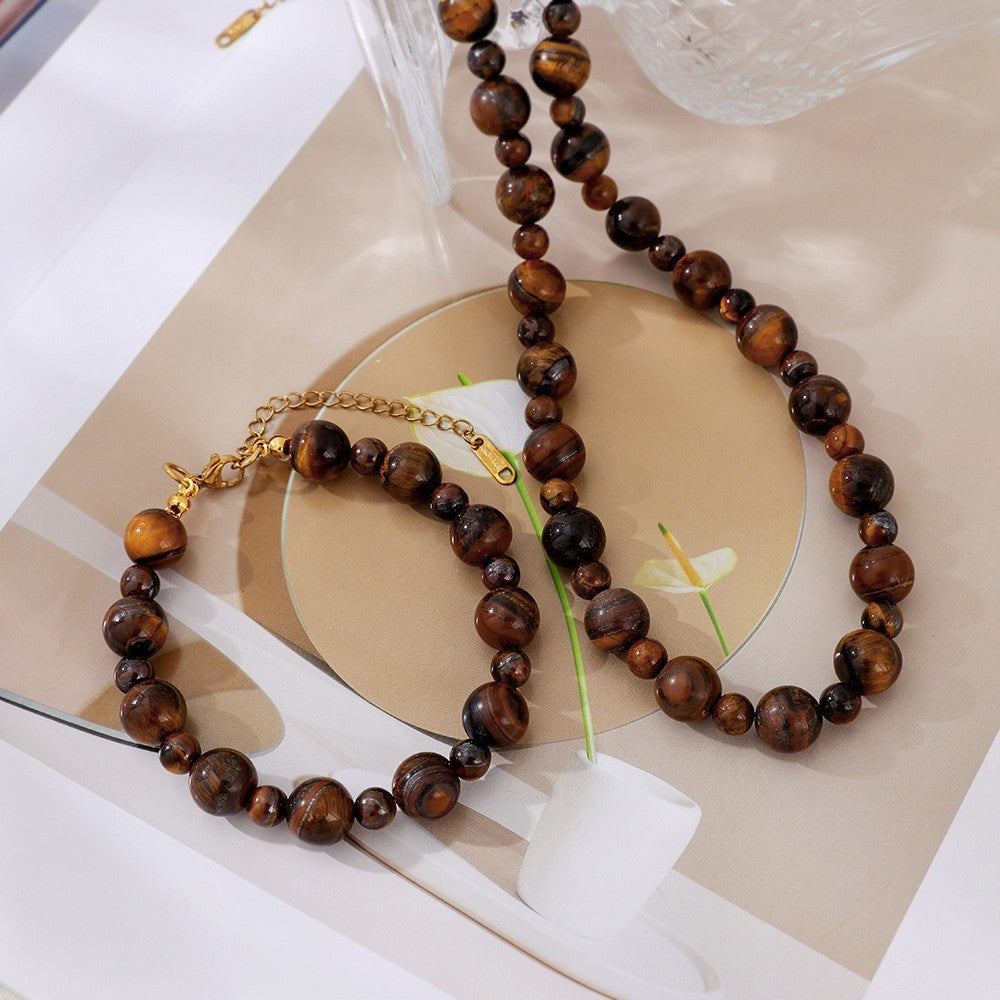 Vintage Tiger Eye Bead Necklace & Bracelet Set