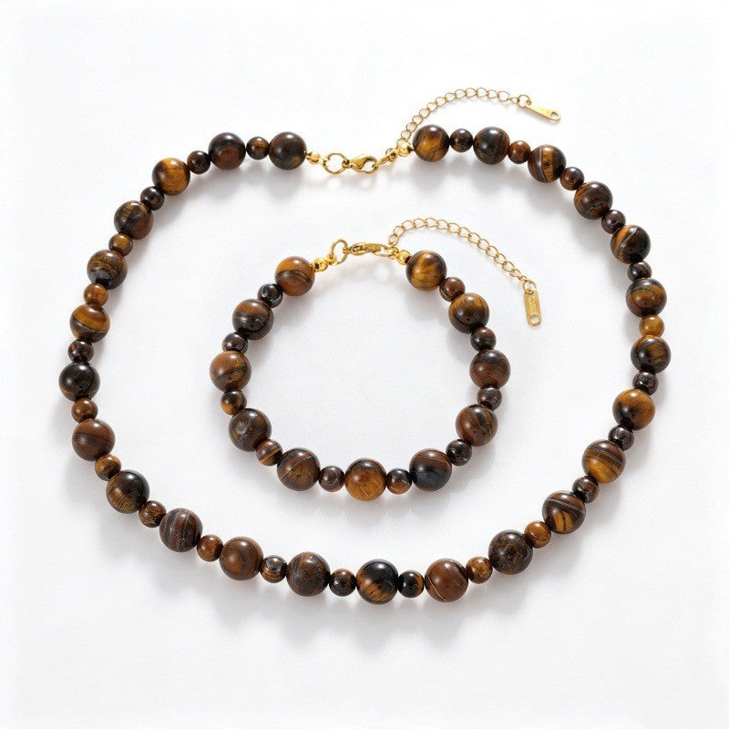 Vintage Tiger Eye Bead Necklace & Bracelet Set