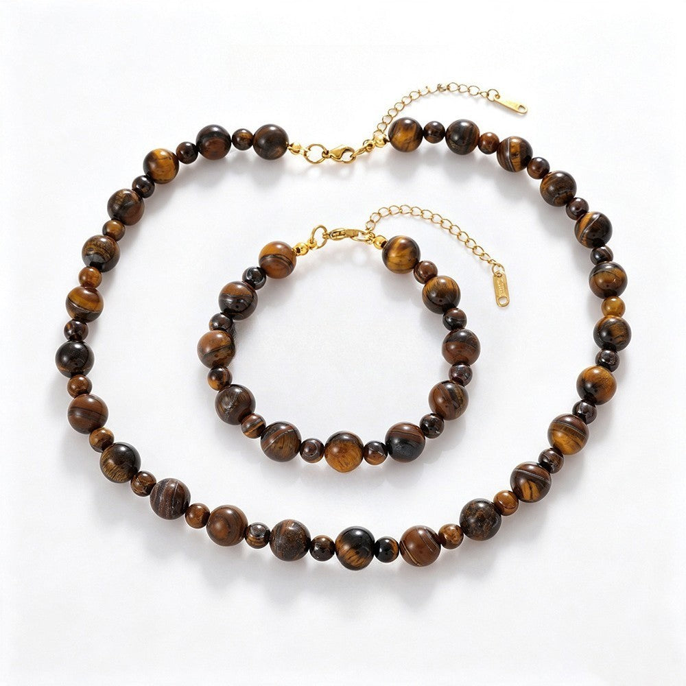 Vintage Tiger Eye Bead Necklace & Bracelet Set