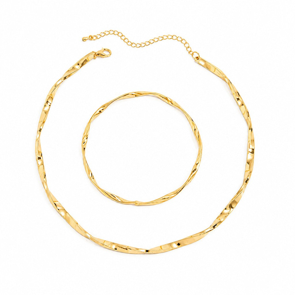 Classy Twisted Collar Necklace & Bangle Set