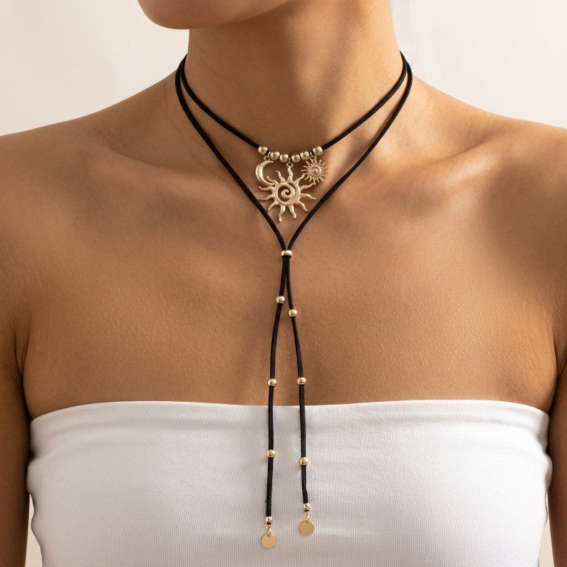 Boho Sun Charm Cord Lariat Necklace