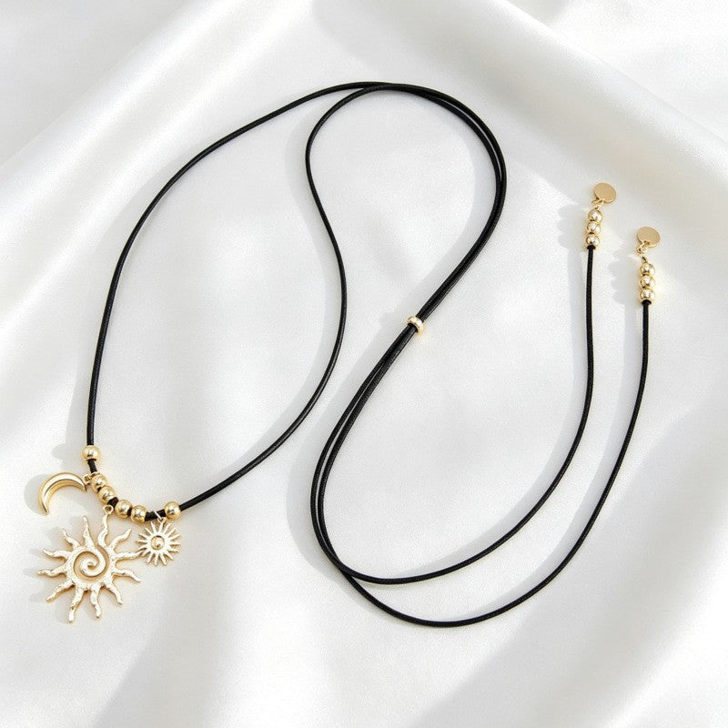 Boho Sun Charm Cord Lariat Necklace