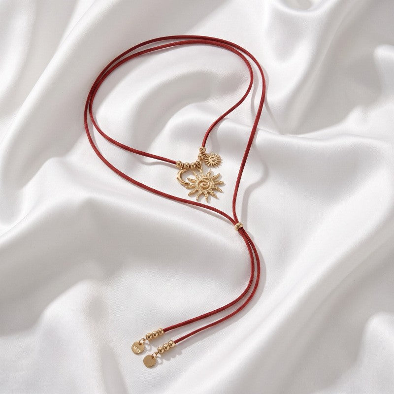 Boho Sun Charm Cord Lariat Necklace