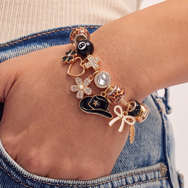 Classy Leopard Print & Bow Charm Bracelet