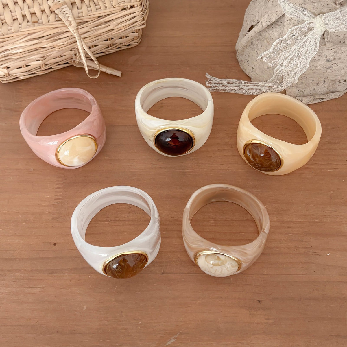Classy Marbled Geometric Resin Ring