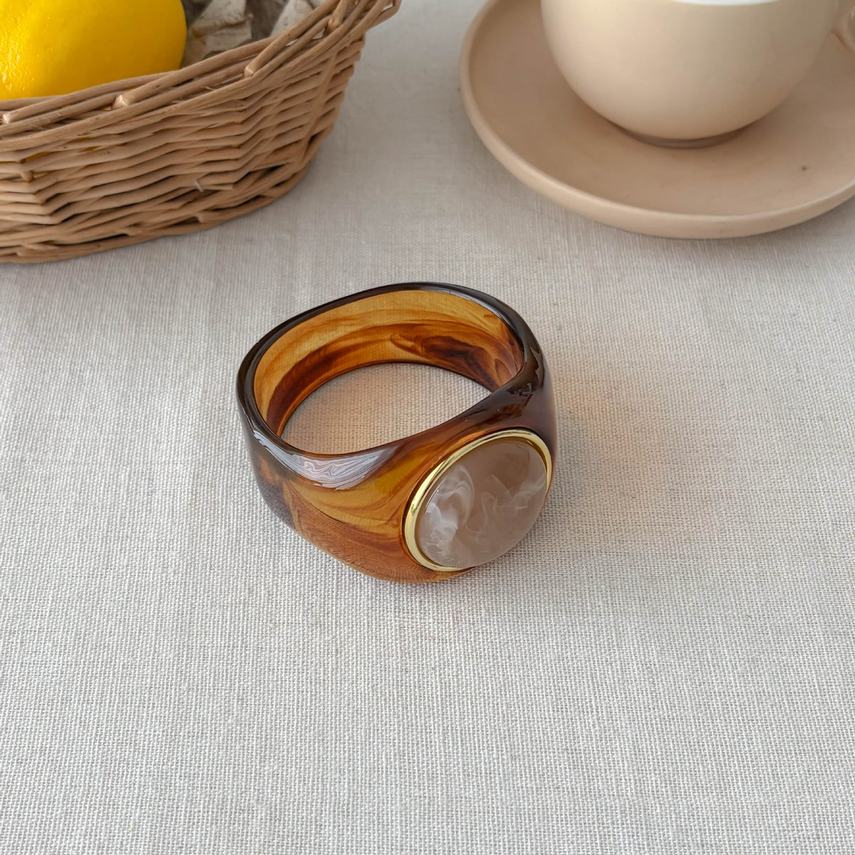Classy Marbled Geometric Resin Ring