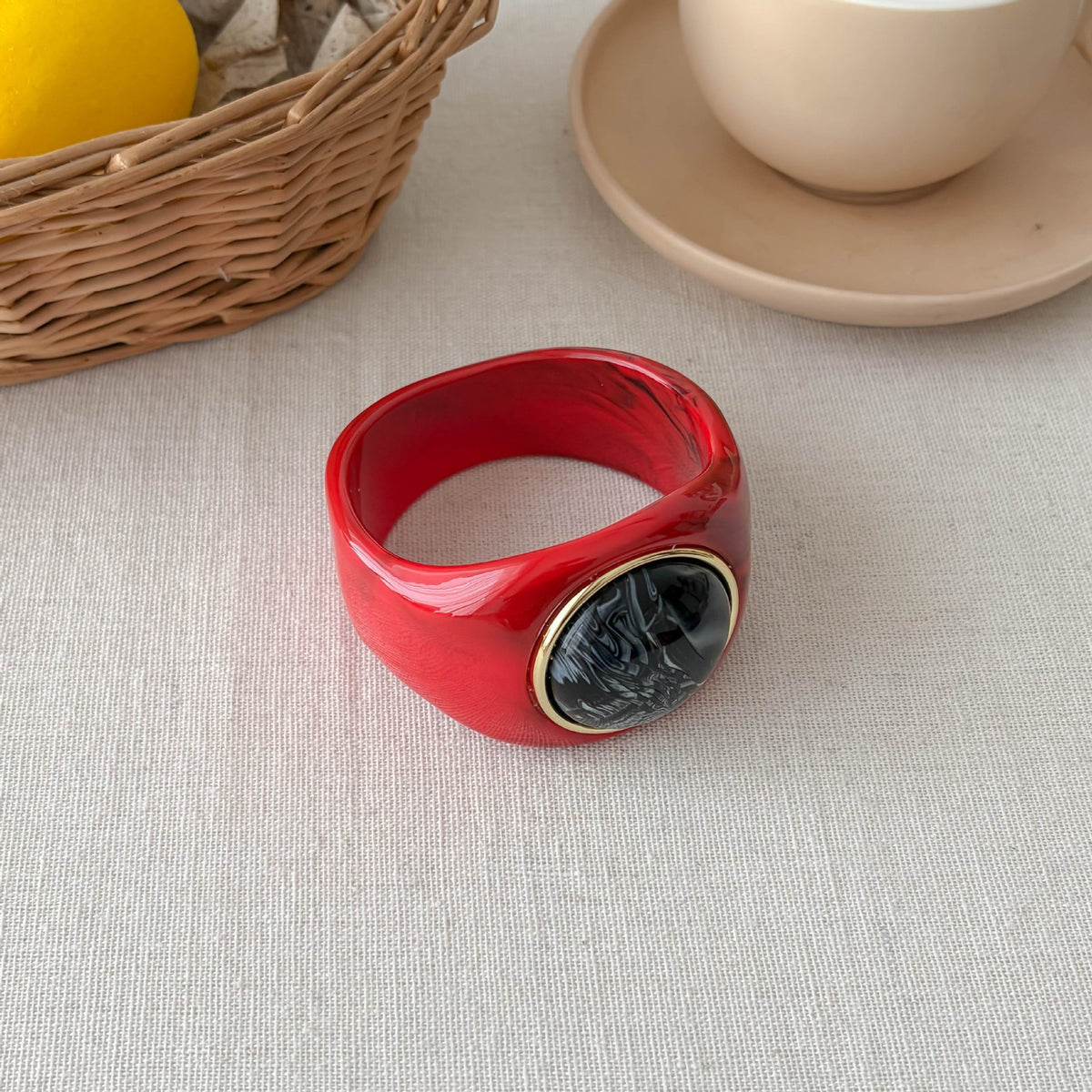 Classy Marbled Geometric Resin Ring
