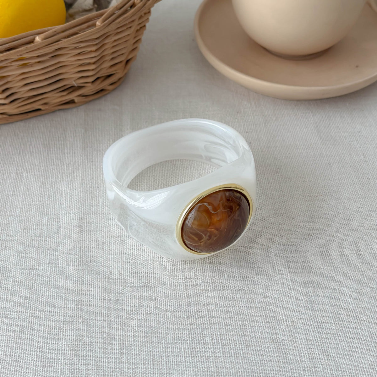 Classy Marbled Geometric Resin Ring
