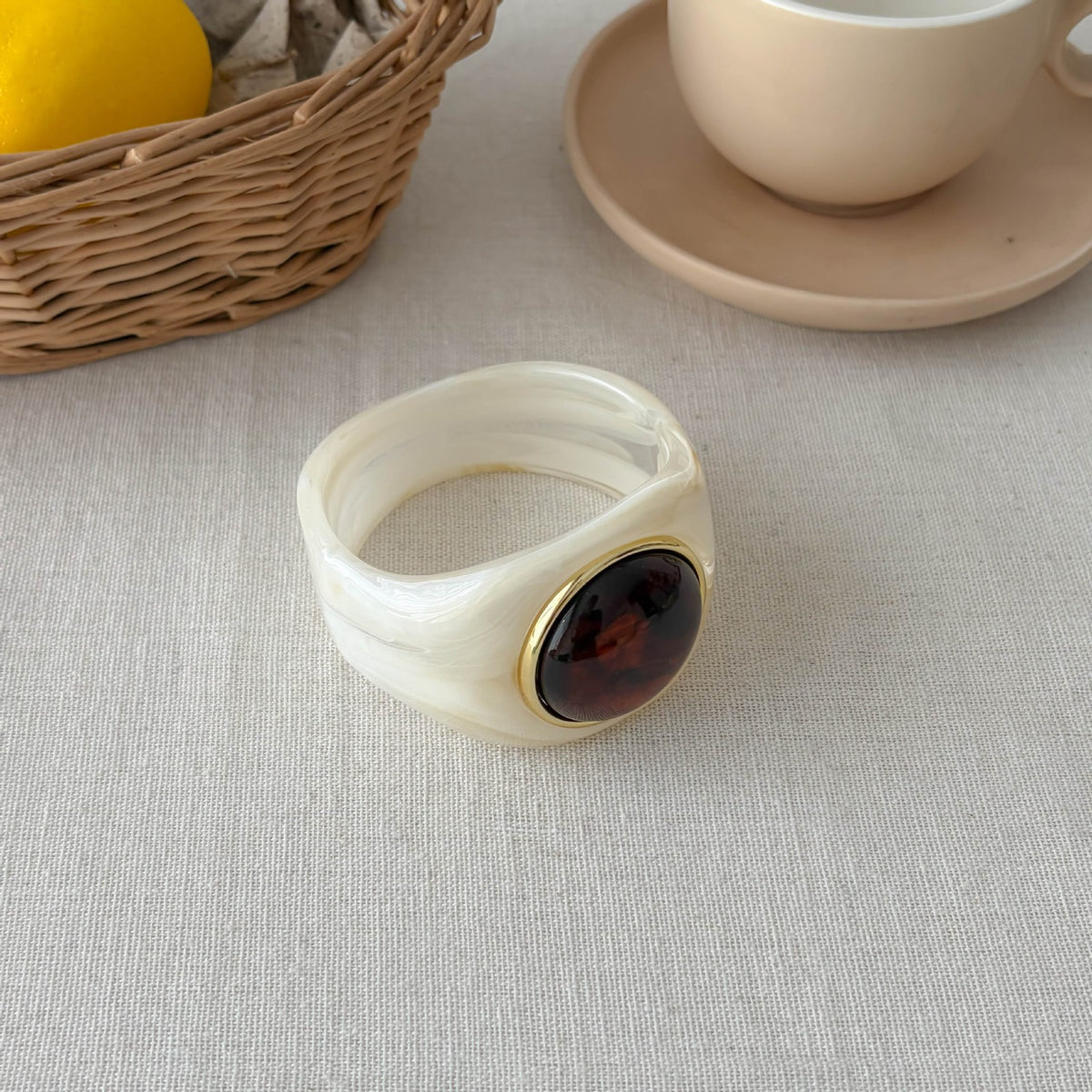 Classy Marbled Geometric Resin Ring