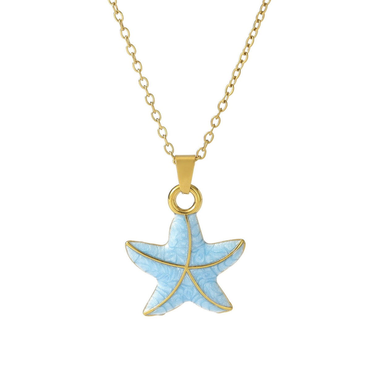 Dainty Blue Enamel Starfish Necklace