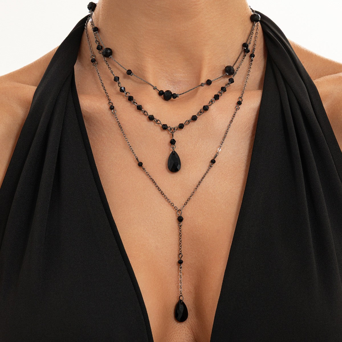 3pc Gothic Red Teardrop Layered Necklace Set