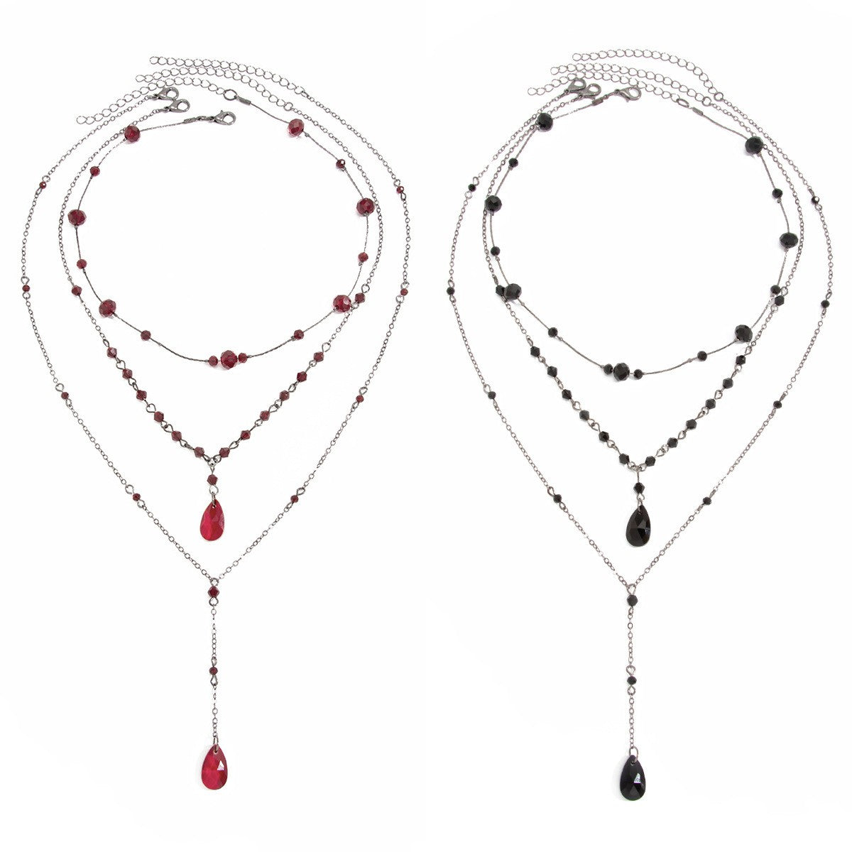 3pc Gothic Red Teardrop Layered Necklace Set
